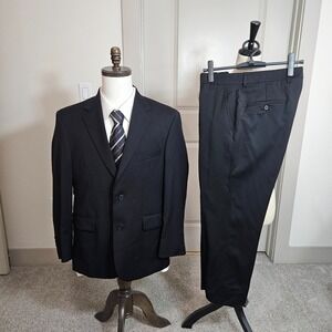 Stafford Performance 40S Wool 2PC Suit Blazer Men Pants 34 x 27 Black- Mint